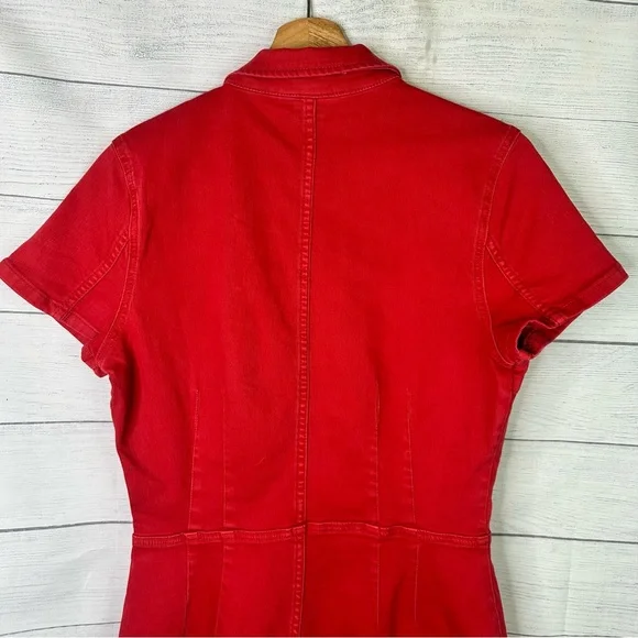 Free People Crvy size 10 Formula One Red Denim Zip Up Lennox Romper Shortsuit - Picture 6 of 11